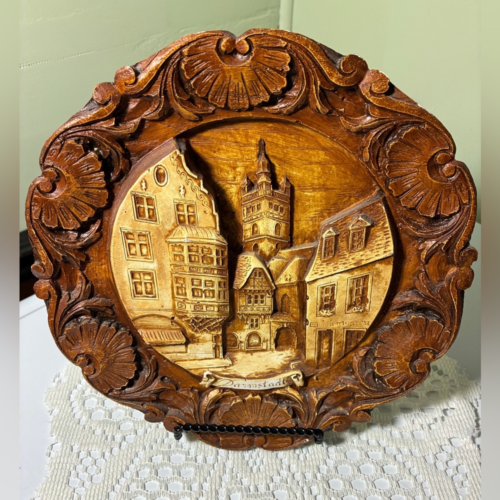 Collectible Darmstadt 3D Plate – Carved Wood and Resin German City Wall